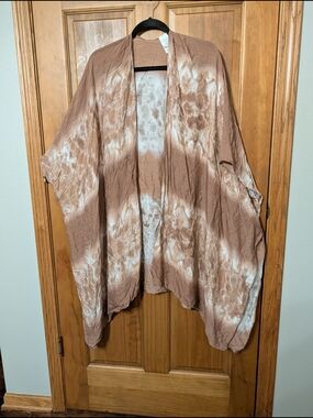 Time and Tru Tie-Dye Open Front Kimono - Rust & Cream